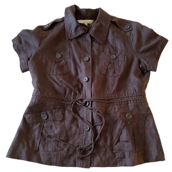 Lucy and Laurel Linen Short Sleeve Anorak Blouse Large - Picture 6 of 13